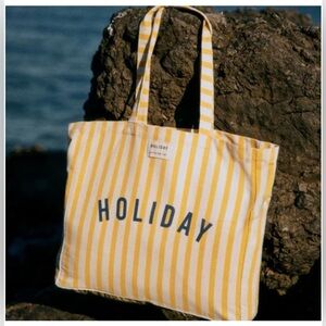 Sézane, Holiday Yellow and White Striped Tote Bag. NEW!